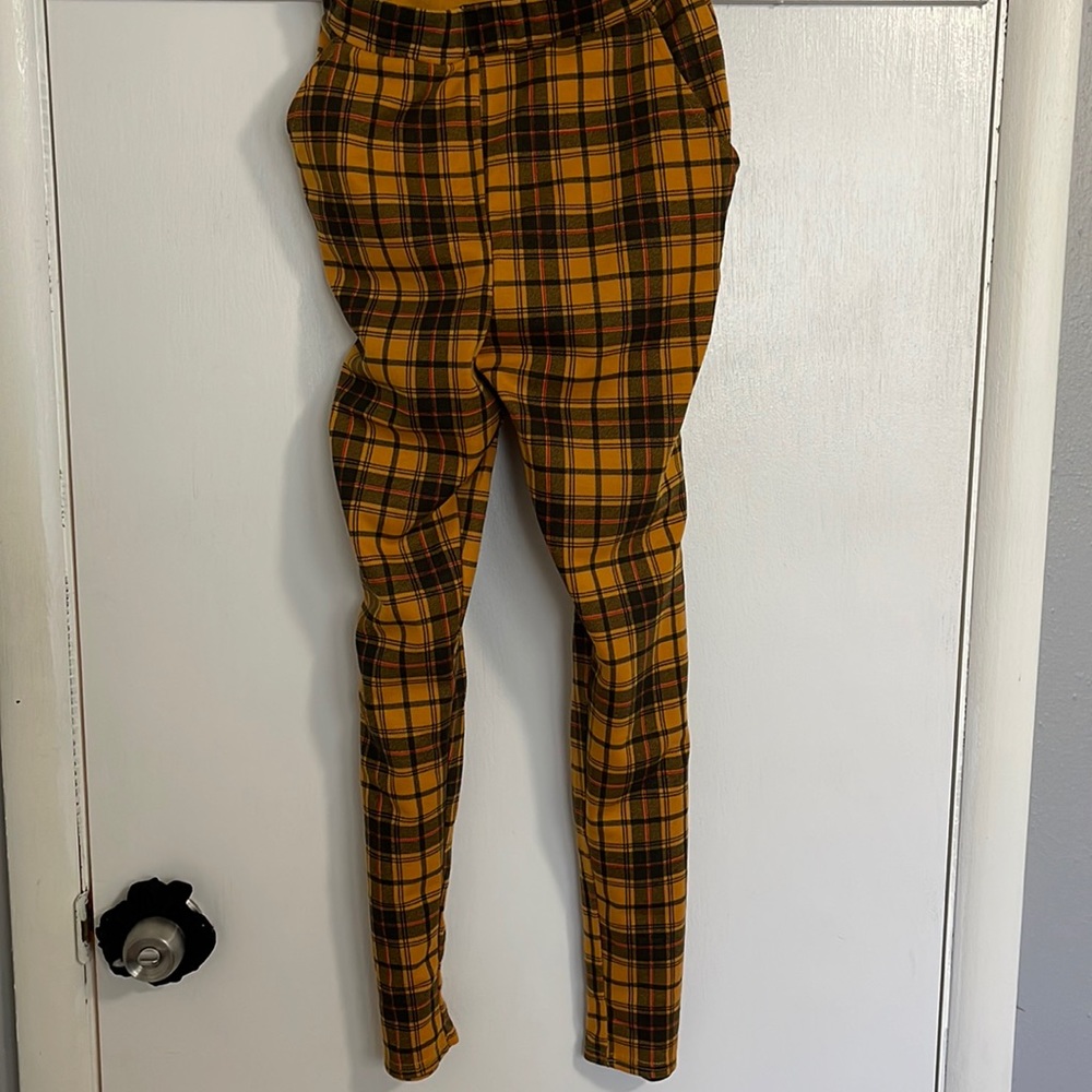 Stretchy Mustard Plaid Pants